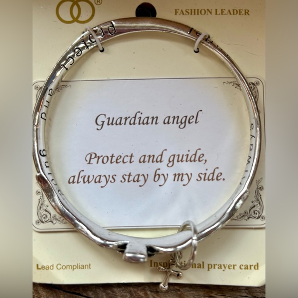 Silver Guardian Angel Inspirational Bangle Bracelet and Card - Picture 3 of 3